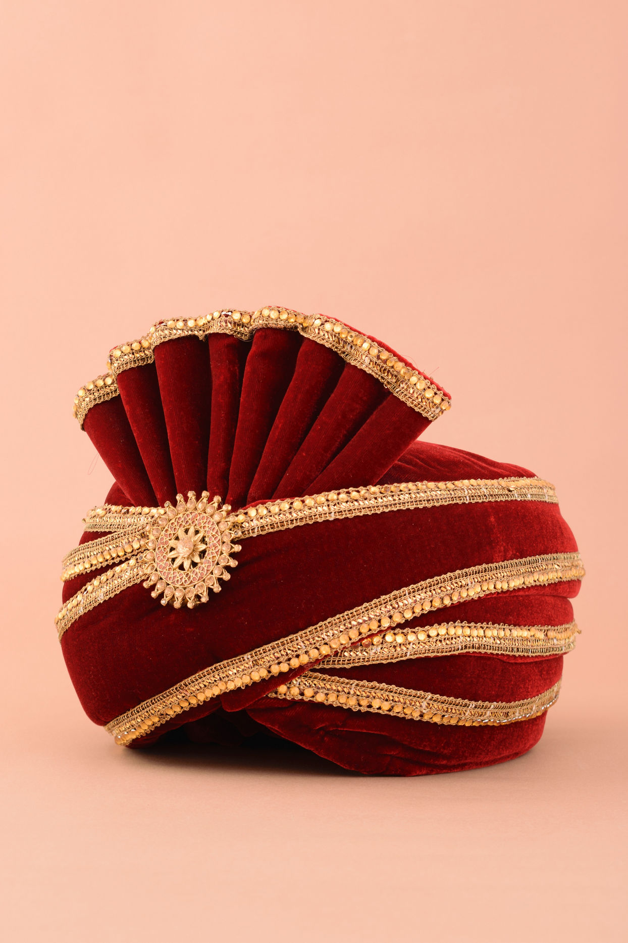 Deep Red Chakra Brooch Embellished Safa image number 1